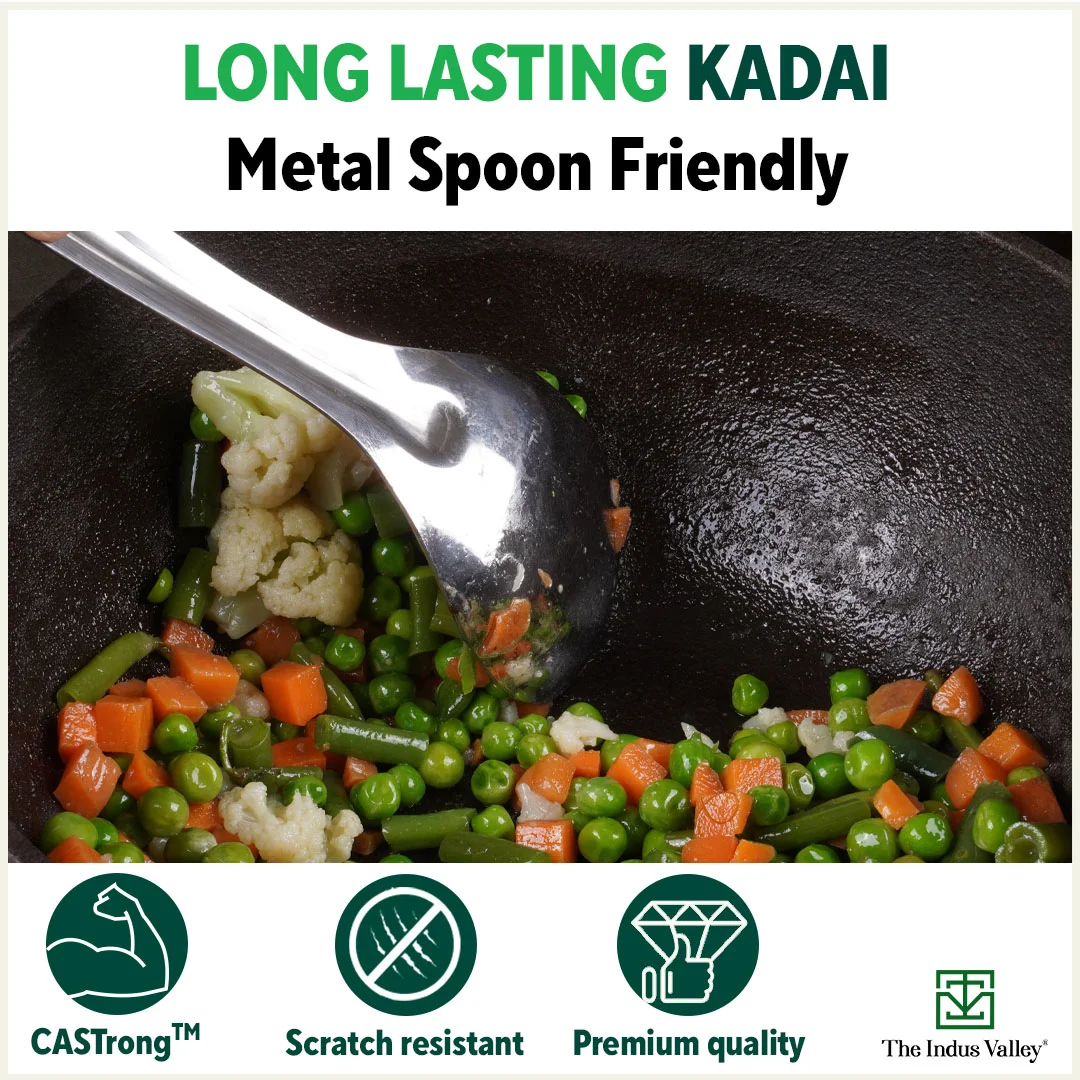 CASTrong Cast Iron Kadai 25.4cm 2.3L,Pre-seasoned, Naturally Nonstick, 100% Pure, Toxin-free, Induction - Image 10