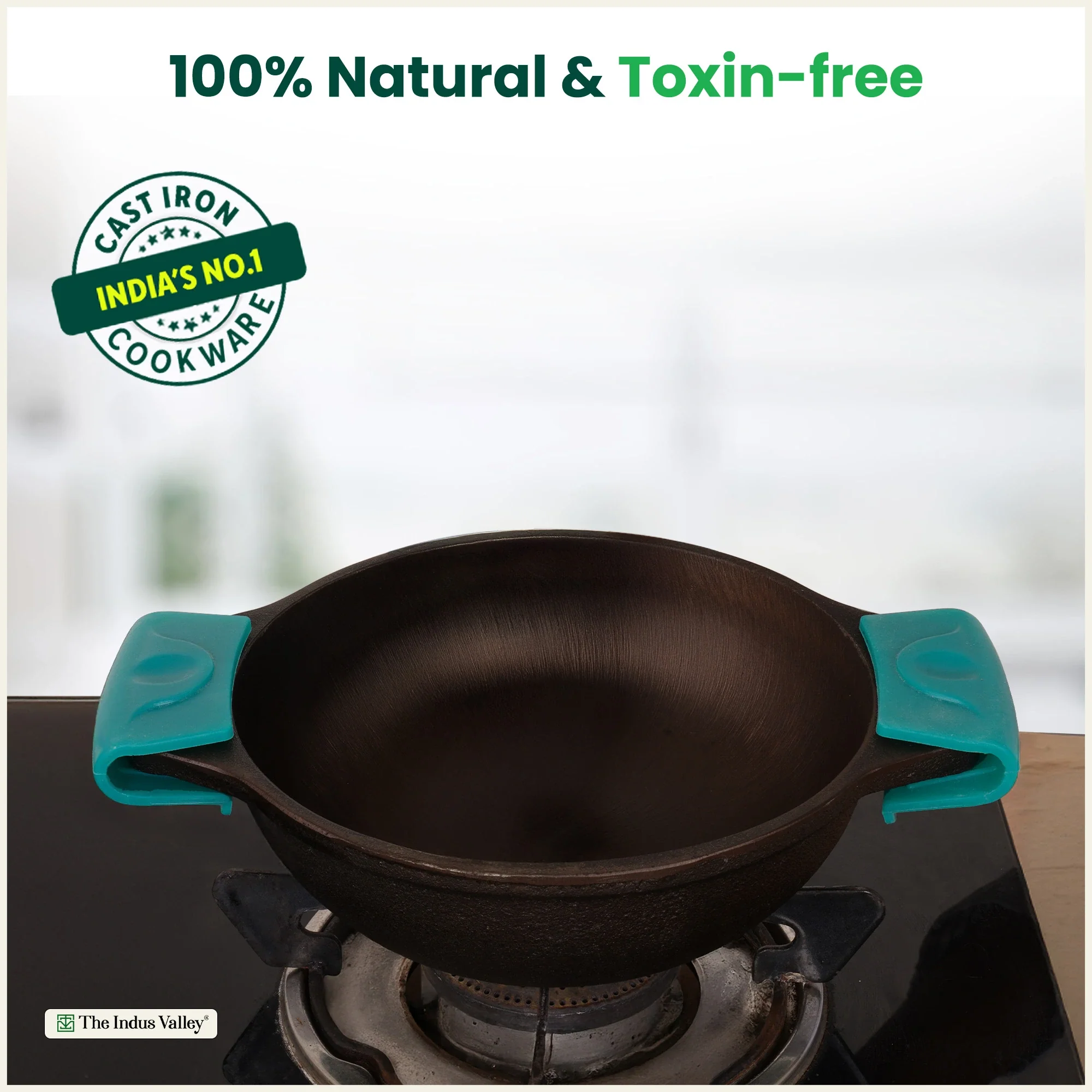 CASTrong Cast Iron Kadai with Silicon Handle 20.8 cm, Pre-seasoned, Naturally Nonstick, 100% Pure, Toxin-free Kadai  1.7 kg - Image 5