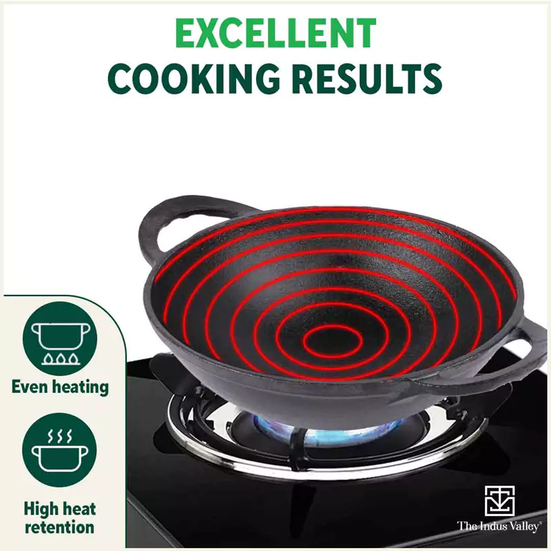 CASTrong Cast Iron Kadai 2.2L, Pre-seasoned, Naturally Nonstick, 100% Pure, Toxin-free, Free 110 Spatula 25.2cm - Image 6