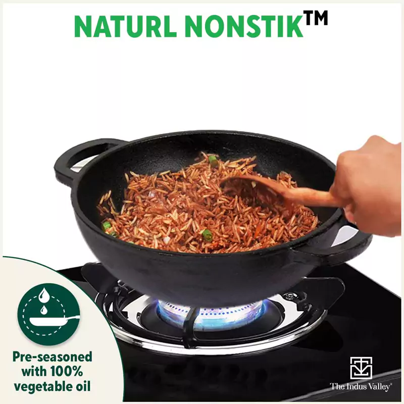 CASTrong Cast Iron Kadai 25.4 cm 2.3L, Pre-seasoned, Naturally Nonstick, 100% Pure, Toxin-free, Induction, Free  110 Spatula - Image 8
