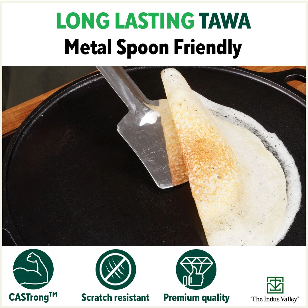 CASTrong Cast Iron Roti/Dosa Tawa 30.2cm, Pre-seasoned, Naturally Nonstick, 100% Pure, Toxin-free, Gas & Induction, Free  110 Spatula - Image 10