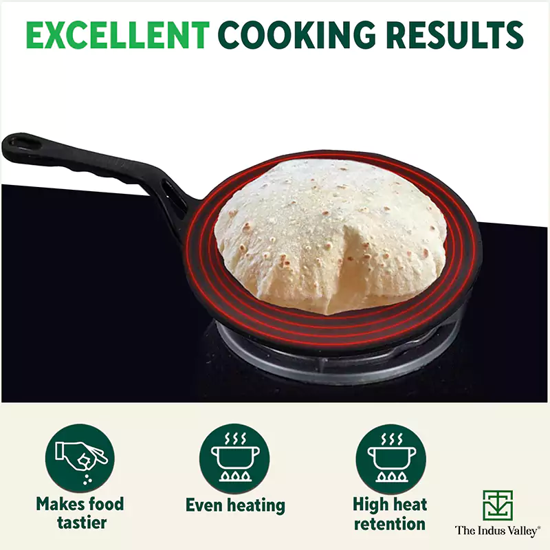CASTrong Cast Iron Concave Tawa 25.4cm, Pre-seasoned, Naturally Nonstick, 100% Pure, Toxin-free, Free  110 Spatula - Image 5