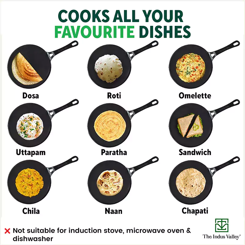 CASTrong Cast Iron Concave Tawa 25.4cm, Pre-seasoned, Naturally Nonstick, 100% Pure, Toxin-free, Free  110 Spatula - Image 7