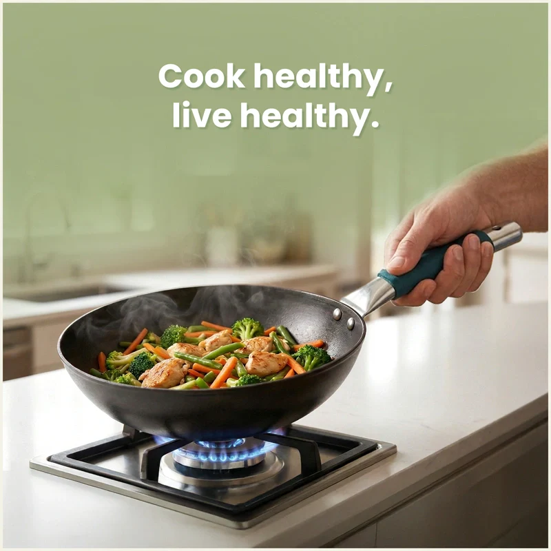 Iron Wok with Steel Cool Touch Handle 2/3.5 L & Silicone Grip, Toxin-free Sheet Iron, Pre-seasoned - Image 8