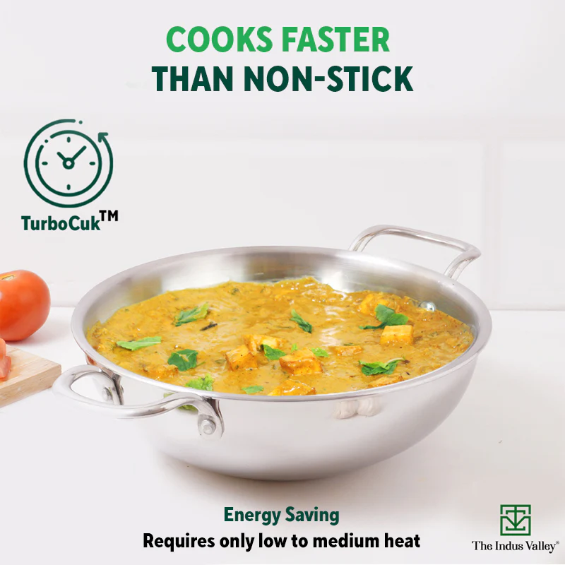 TurboCuk Tri-ply Stainless Steel Kadai 1.7/2.7/4L, Premium 3 Layer Body, Induction, Non-stick - Image 8